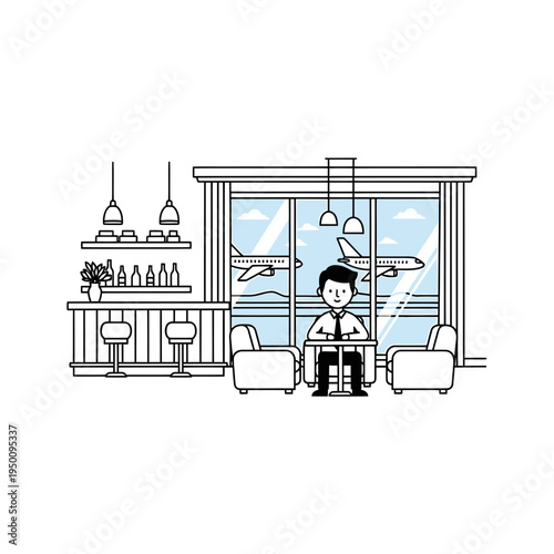 Businessman Waiting At The Airport Lounge vector illustration