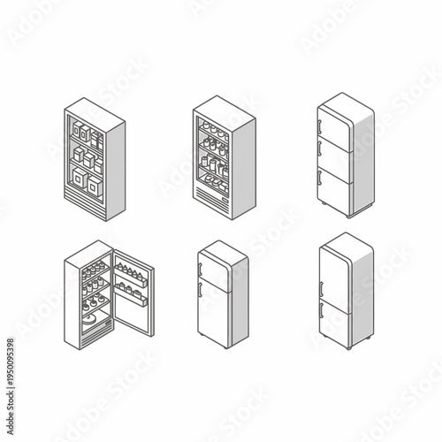 Isometric Fridge Collection Outline vector illustration