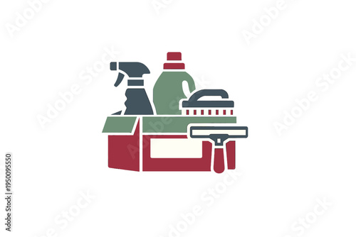 This flat vector illustration features a box filled with essential