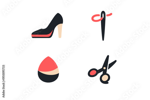 This vector set features four stylized icons for fashion and beauty
