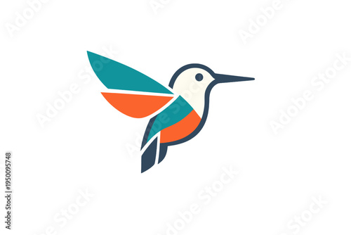 A minimalist vector illustration of a stylized hummingbird in flight