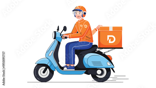 Delivery on wheels: A diligent delivery person zips through the city on a scooter, ensuring swift and efficient delivery of a package. Focused expression of reliable service and convenience.