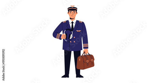 Pilot Ready for Duty: A confident pilot, clad in a crisp uniform, stands prepared for flight, clutching a flight bag, his gaze resolute and focused.