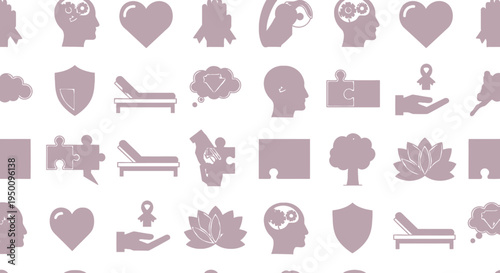 Mental Health Pattern with Psychological Well-being Symbols vector illustration