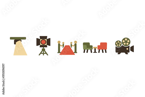A collection of flat design icons representing the film industry