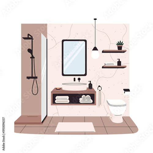 Cozy Minimalist Bathroom Interior Design vector illustration