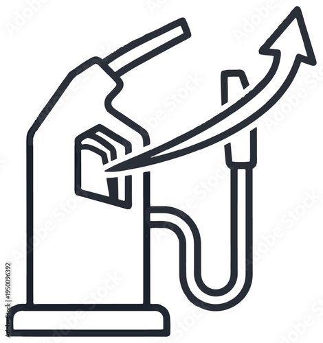 Fuel price increase icon with an upward arrow over a gas pump, representing rising gasoline costs.
