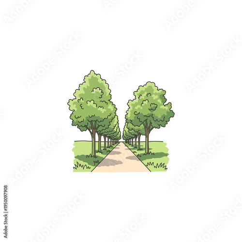 Tree-lined Path Landscape vector illustration