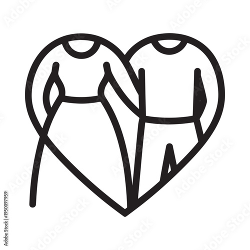 A simple black and white line drawing depicts two hearts merging together symbolizing love and connection