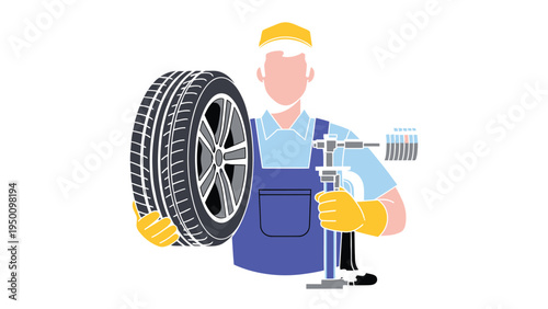 Tire Technician in Action: A skilled technician, equipped with tools, is ready to repair or change tires, epitomizing reliable automotive service.