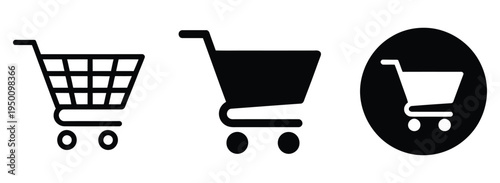 Shopping, cart vector icon collection with full and empty carts, trolley symbols, online shopping and retail sale concept, clean modern flat vector design