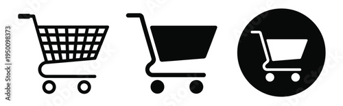 Shopping, cart icon set featuring full and empty shopping cart symbols, trolley icons, shop and sale concept, modern flat vector illustration collection for e-commerce, apps, websites, and digital 