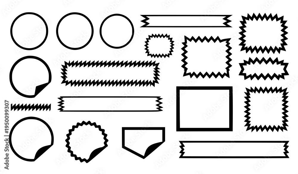 Fototapeta premium Zigzag edge sticker frames vector set with circle and rectangle sale badge shapes