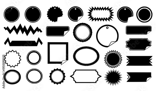 Black zigzag burst frames and sale sticker shapes vector collection