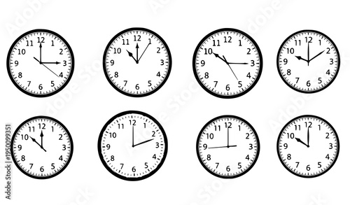 Minimal black and white wall clock face vector pack with analog time dials
