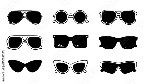 Different sunglasses vector icon pack with modern and retro eyewear styles