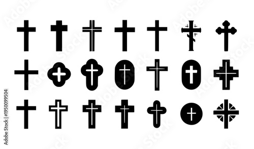 Christian cross symbol vector pack with abstract religious icon set