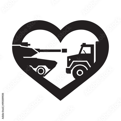 A black heart shape contains a white illustration of a tow truck assisting a broken down car