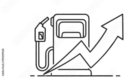 Rising fuel prices concept with gas pump and upward arrow showing increasing gasoline costs.