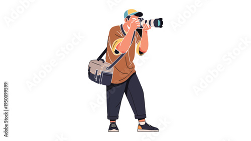 Photograph in Action: An illustrative representation captures a dedicated person absorbed in the act of photography, utilizing a camera to frame the scene.