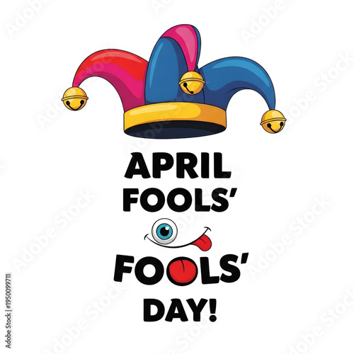 April fools' day jester hat with winking eye and colorful design for pranks and humor