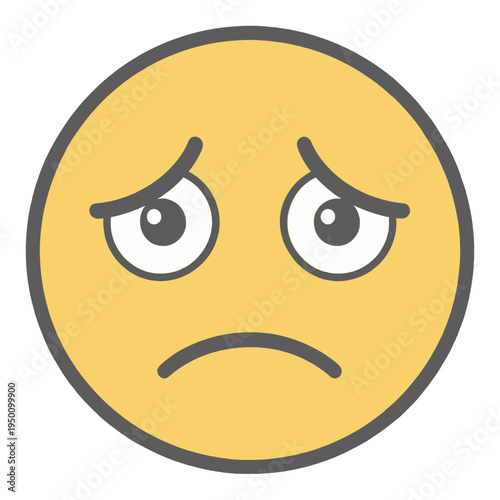 Sad Face Emoji Flat Icon with Droopy Eyelids