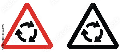 Signs, roundabout ahead icon set with warning road symbols, circular traffic alert icons, clean modern flat vector design for navigation, transportation