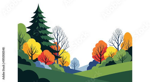 Vibrant autumn landscape with rolling hills and colorful trees