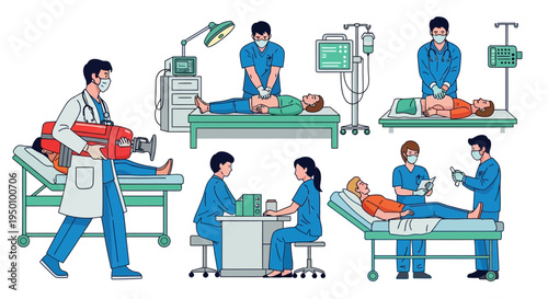 Medical professionals providing emergency care and treatment in a hospital setting