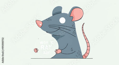 Whiskers on alert curious grey mouse peeking sideways with twitching nose and ears perked up on plain background