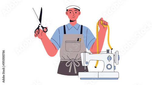 The Art of Tailoring: A skilled tailor stands proudly with tools of the trade, showcasing expertise and the creative process in the world of fashion.