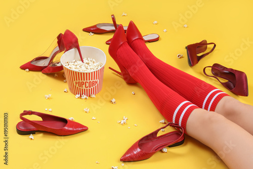 Female legs in red socks wi...