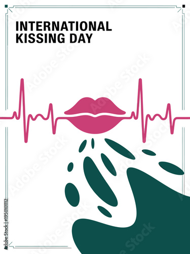 International Kissing Day Heartbeat and Lips Design for Love and Passion