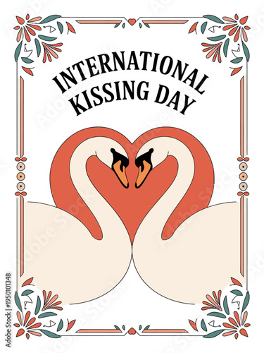 International Kissing Day Swan and Heart Design for Love and Unity