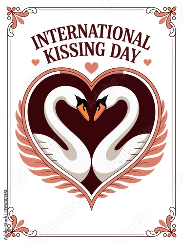 International Kissing Day Swan and Heart Design for Love and Unity