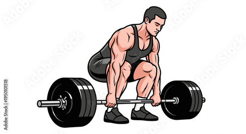 Strong athlete performs weightlifting exercise isolated on white background