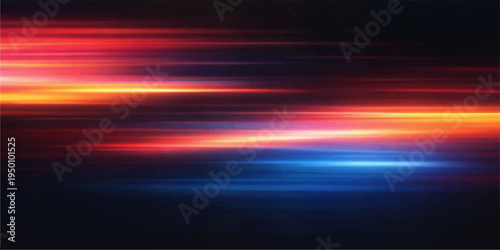 An abstract colorful background of a red and blue sunset sky with clouds and bright energy patterns creates a vibrant nature wallpaper design featuring motion blur and purple light textures