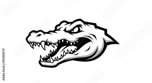 Stylized alligator head emblem on white background for design projects