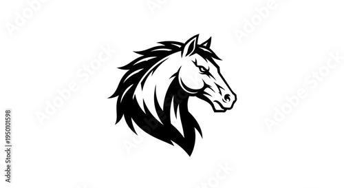 Stylized black and white horse head graphic isolated on white background