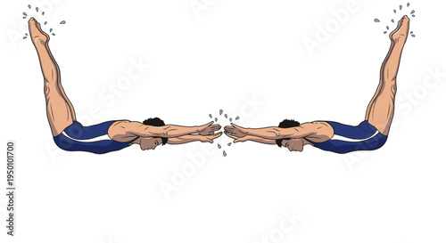 Synchronized swimmers in dive position illustration on white background
