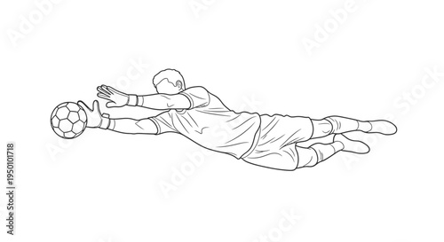 Soccer goalkeeper diving to save a ball against white background