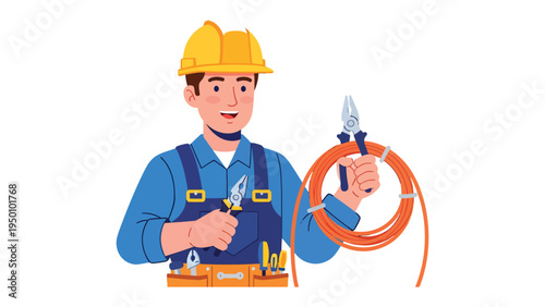 Electrician at Work: A skilled electrician, wearing a yellow hardhat and holding tools, demonstrates expertise and precision in the field.