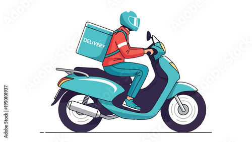 Speedy Courier on the Move: A dynamic courier, smartly dressed in a vibrant outfit, swiftly navigates the city streets on his scooter, ensuring prompt delivery services for valued customers.