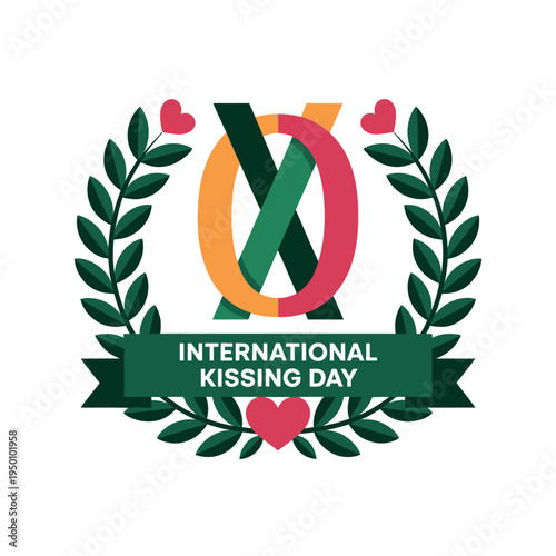 International Kissing Day Laurel Wreath and Intertwined Design for Celebration and Love