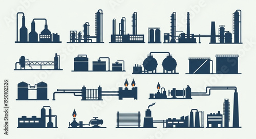 Silhouette of Industrial Plants and Factories - A Vector Illustration.
