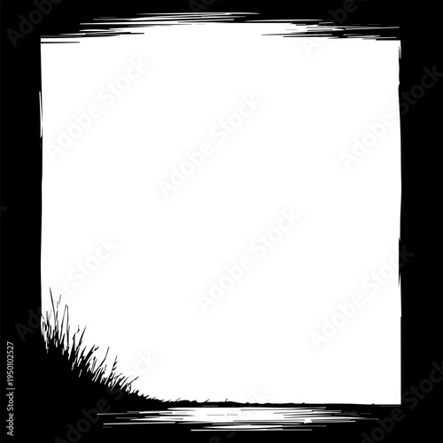 Black text frame. Frame for  greeting or advertising text. Space for photo or drawing. Marsh grass, riverbank grass. Isolated on white background. Flat vector design.