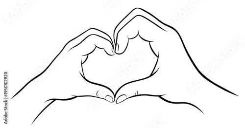 Mother and child hands forming a heart shape. Minimalist line art illustration isolated on white background.