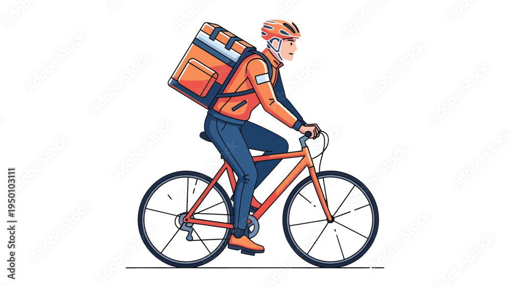 Fototapeta premium Delivery Cyclist: A dedicated cyclist, clad in protective gear, navigates the city streets, carrying essential provisions and services. Conveying the spirit of efficiency and urban mobility.