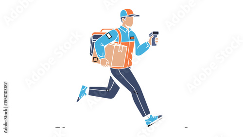 Express Delivery Courier on the Move: A dynamic courier swiftly navigates their route, scanner in hand, package secured, embodying speed and efficiency in the world of logistics.
