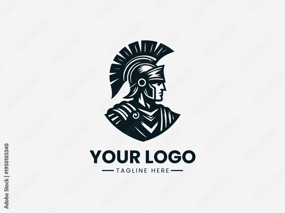 Fototapeta premium Spartan warrior with crested helmet in bold modern black vector logo illustration style